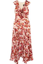 SALONI Rita ruffled printed devoré satin and chiffon midi dress xx at Net A Porter